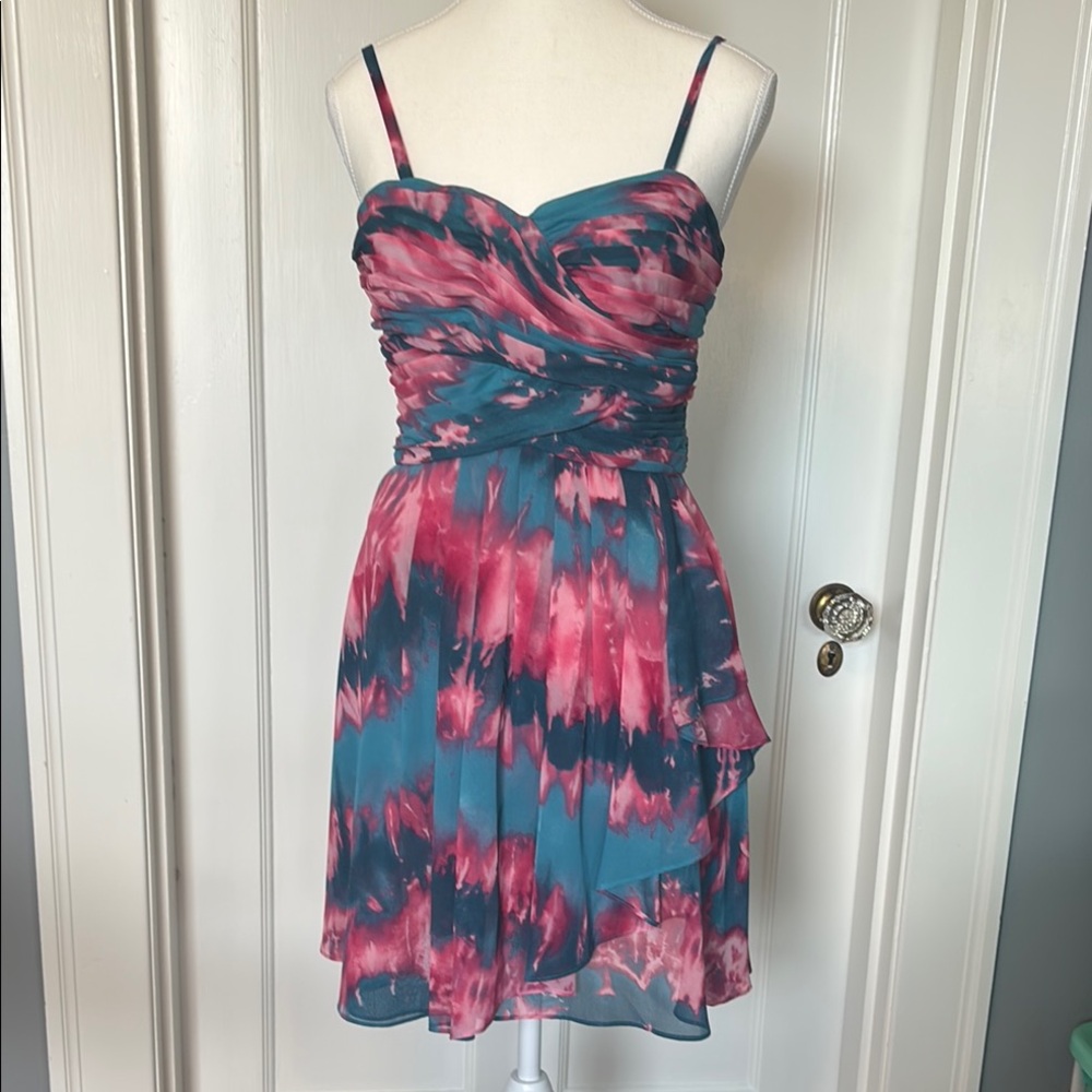 Hailey Logan Pink and Green Ruched Mini Dress